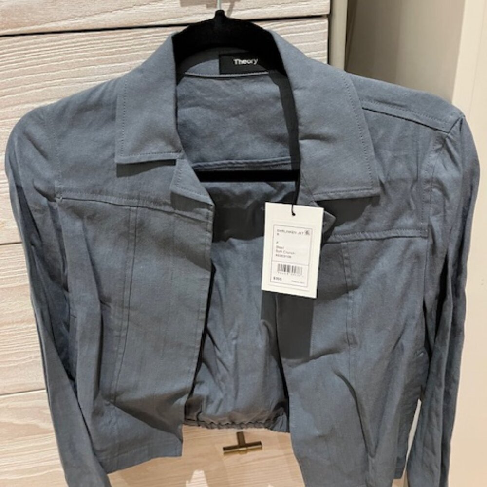 Theory shrunken jacket, steel, P, NWT